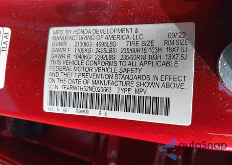 2022 Honda Cr-V 2Wd Ex из США, поврежденный, VIN 7FARW1H52NE02066